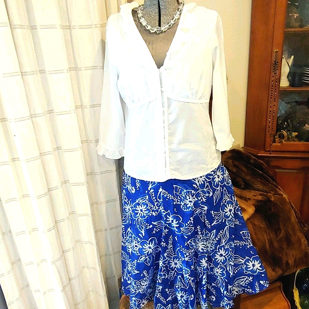 💟H.P.💟Jones New York Signature Batic Blue Skirt - Picture 1 of 4